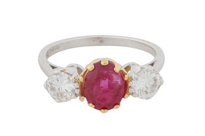 Lot 114 - A RUBY AND DIAMOND THREE-STONE RING, CIRCA 2015