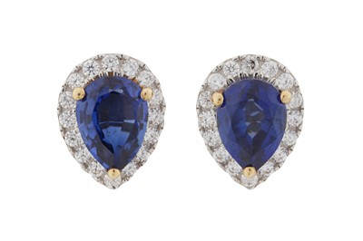 Lot 240 - A PAIR OF SAPPHIRE AND DIAMOND STUD EARRINGS