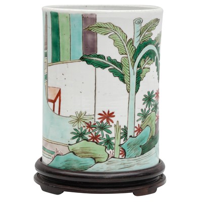 Lot 499 - A Chinese famille-verte 'figural' brush pot, bitong, 19th - 20th century