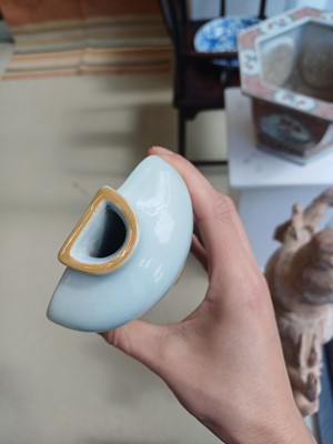 Lot 511 - A Chinese celadon glazed and faux-bois 'chilong' wall vase, 19th/20th century