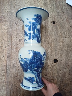 Lot 38 - A CHINESE BLUE AND WHITE 'DEER AND CRANES' PHOENIX-TAIL VASE