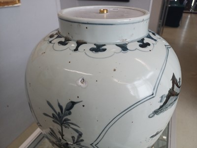 Lot 434 - A LARGE KOREAN BLUE AND WHITE 'LANDSCAPE' VASE