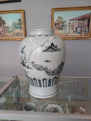Lot 434 - A LARGE KOREAN BLUE AND WHITE 'LANDSCAPE' VASE