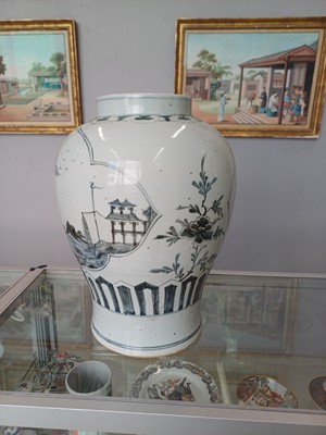 Lot 434 - A LARGE KOREAN BLUE AND WHITE 'LANDSCAPE' VASE