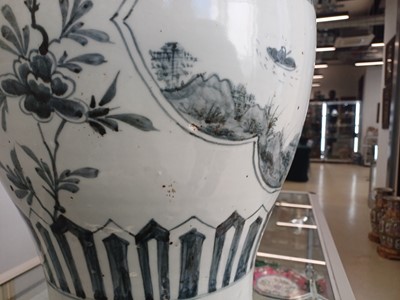 Lot 434 - A LARGE KOREAN BLUE AND WHITE 'LANDSCAPE' VASE