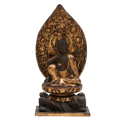 Lot 66 - A Japanese gilt-lacquered figure of Bodhisattva Byorin Kannon, Edo period, 18th-19th century