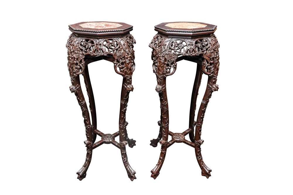 78 - A PAIR OF CHINESE HARDWOOD JARDINIERE STANDS, LATE 19TH/EARLY 20TH CENTURY,
