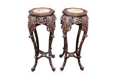Lot 78 - A PAIR OF CHINESE HARDWOOD JARDINIERE STANDS, LATE 19TH/EARLY 20TH CENTURY