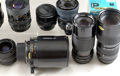 Lot 443 - Large Lens Collection. Tamron 500mm Mirror, Canon FD, Minolta etc.