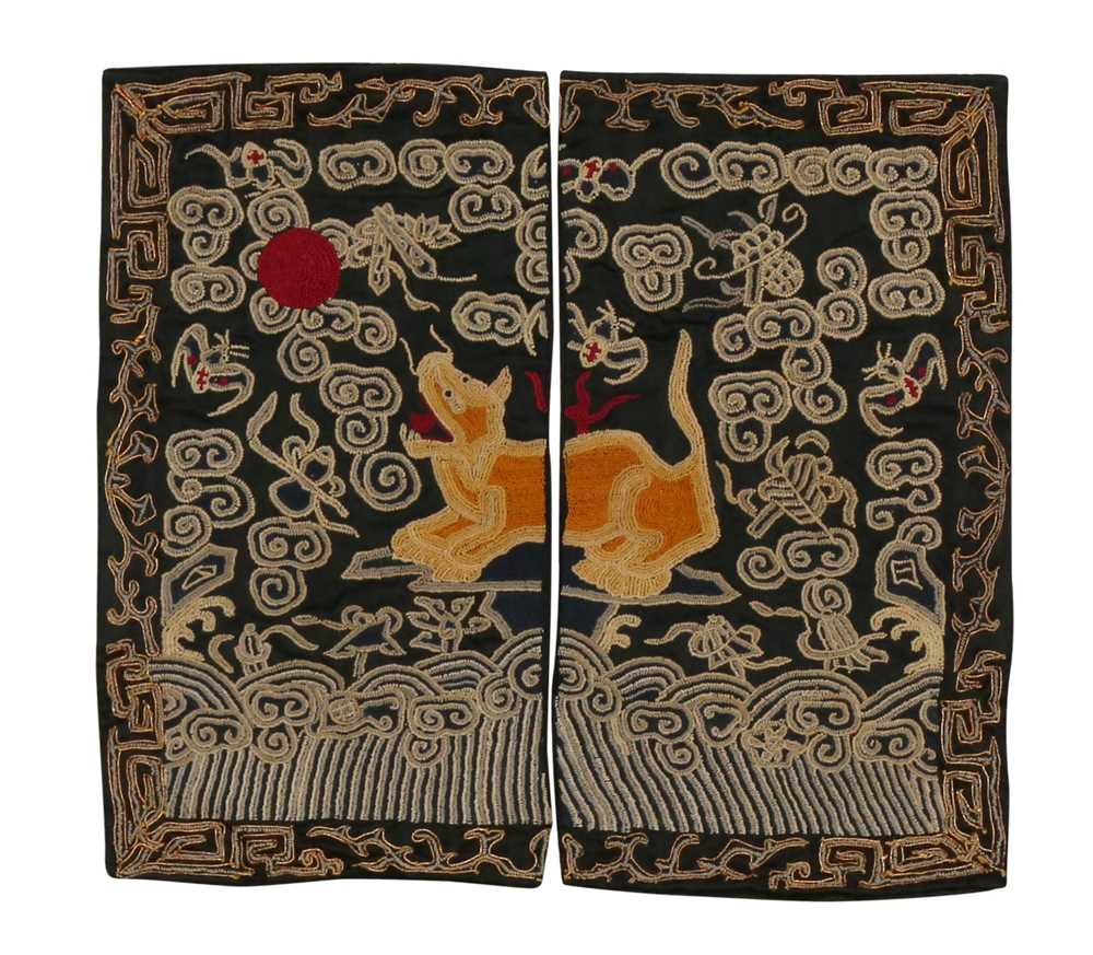 Lot 134 - A CHINESE SILK EMBROIDERED 'LEOPARD' RANK BADGE, BUZI