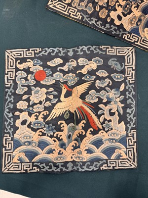 Lot 135 - TWO CHINESE SILK EMBROIDERED RANK BADGES, BUZI