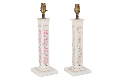 Lot 403 - A PAIR OF WHITE MARBLE TABLE LAMPS