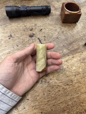 Lot 92 - THREE CHINESE ARCHAISTIC JADE CARVINGS