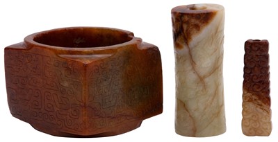 Lot 92 - THREE CHINESE ARCHAISTIC JADE CARVINGS