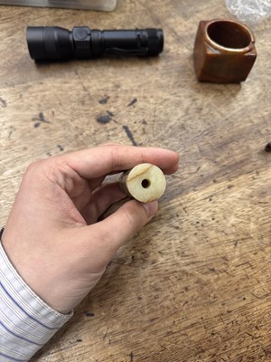 Lot 92 - THREE CHINESE ARCHAISTIC JADE CARVINGS