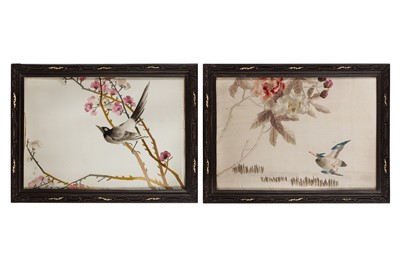 Lot 213 - TWO CHINESE SILK EMBROIDERED 'BIRD' PANELS, FRAMED
