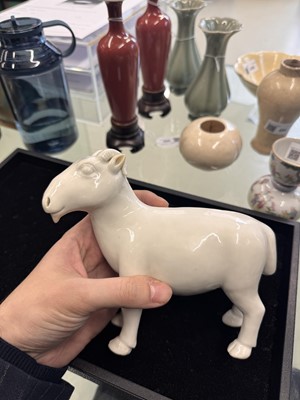 Lot 476 - A Chinese white-glazed figure of a ram, Qing dynasty, Qianlong period