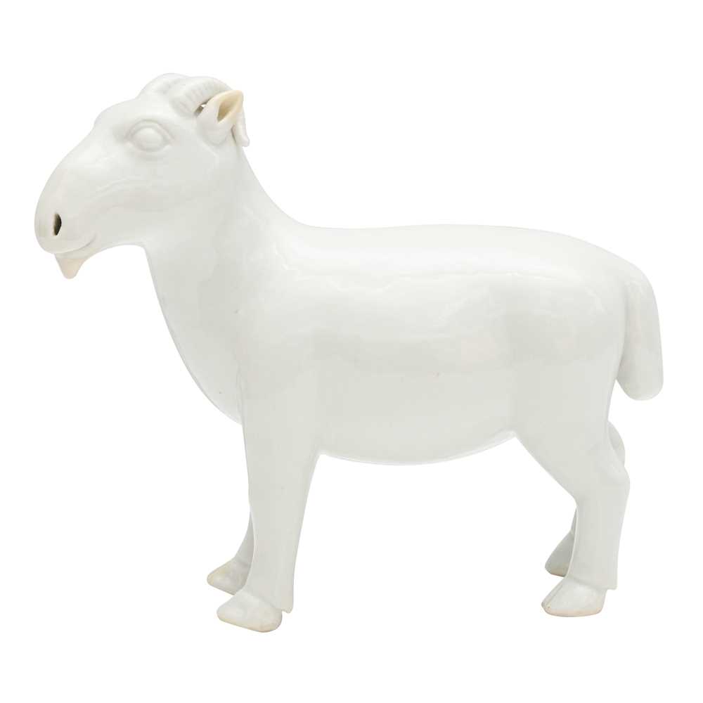 Lot 476 - A Chinese white-glazed figure of a ram, Qing dynasty, Qianlong period