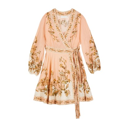 Lot 691 - Zimmerman Peach Floral Wrap Mini Dress - Size 2
