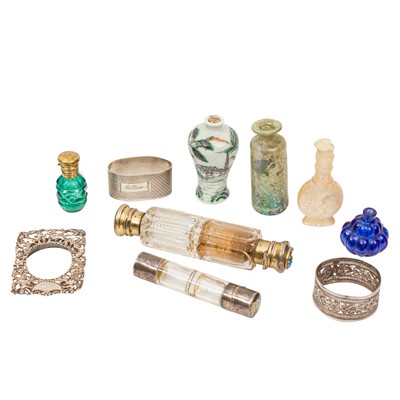 Lot 464 - A group assorted scent bottles, together with silverware