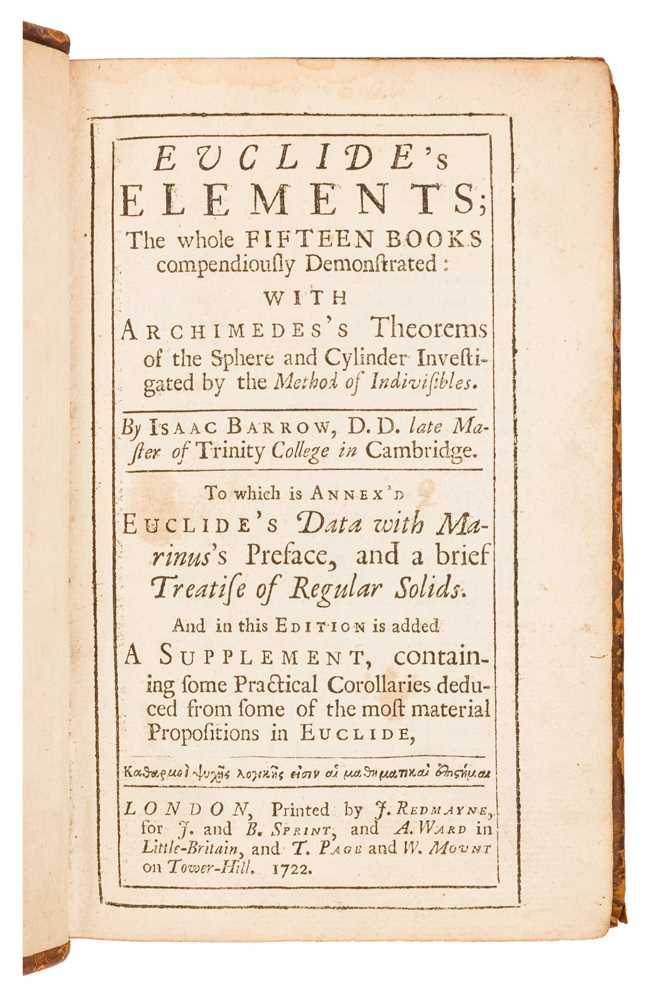 Lot 84 - Euclide. Barrow. Euclide's Elements. 1722