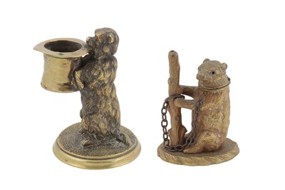 Lot 129 - TWO EARLY 20th CENTURY BRASS TABLE MATCH VESTA HOLDERS