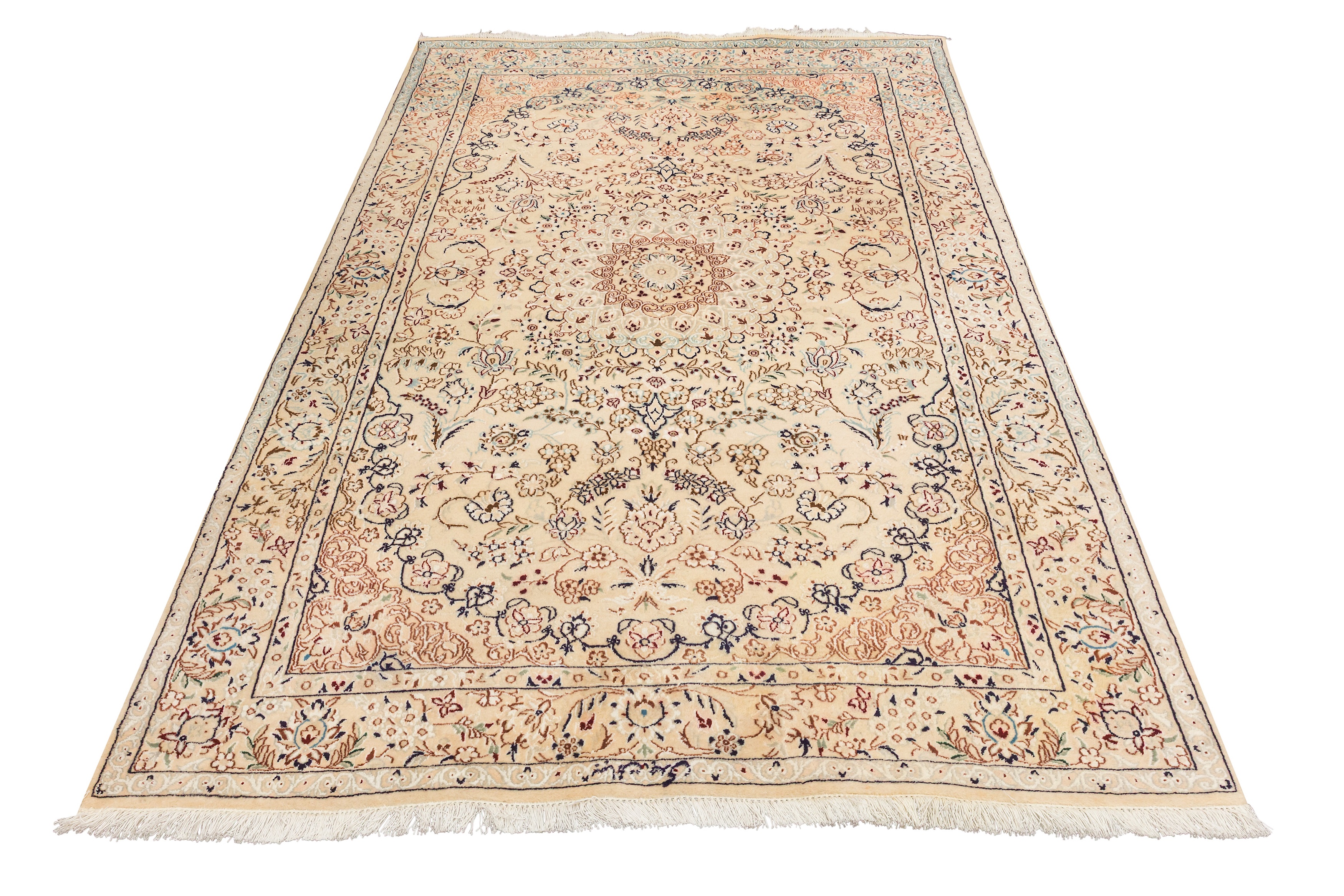Lot 8 - A FINE PART SILK NAIN RUG, CENTRAL PERSIA