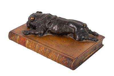 Lot 143 - After Doris Lindner, bronzed resin study of a recumbent Bulldog