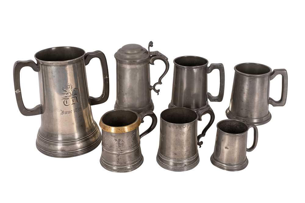 Lot 260 - A GROUP OF 19TH / EARLY 20TH CENTURY PEWTER DRINKING VESSELS