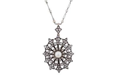 Lot 16 - A pearl and diamond pendant necklace