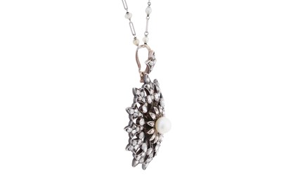 Lot 16 - A pearl and diamond pendant necklace