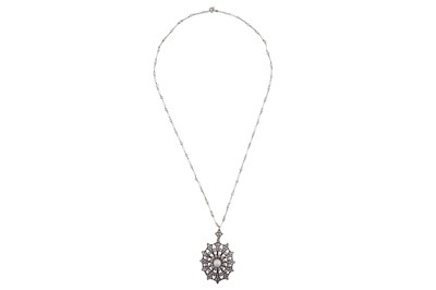 Lot 16 - A pearl and diamond pendant necklace