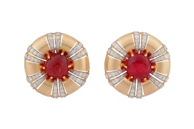 Lot 127 - A PAIR OF SPINEL AND DIAMOND EARRINGS