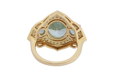 Lot 159 - An aquamarine, diamond and enamel ring