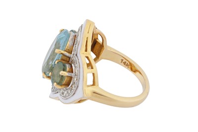 Lot 159 - An aquamarine, diamond and enamel ring