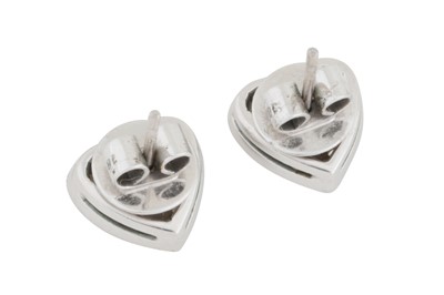 Lot 146 - A pair of yellow and white diamond heart earrings