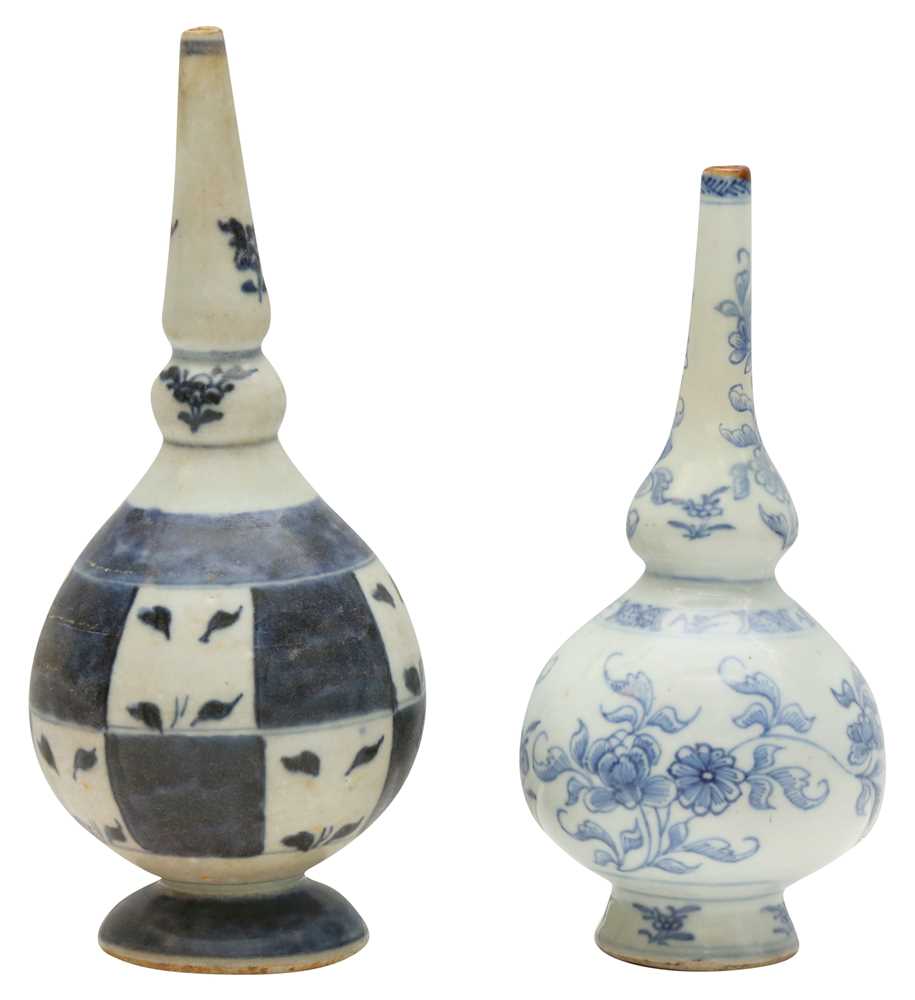 Lot 477 - Two Chinese blue and white rosewater sprinklers, Qing dynasty, 19th century