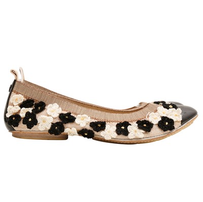 Lot 199 - Chanel Beige Two Tone Camellia Stretch Ballet Flat - Size 37