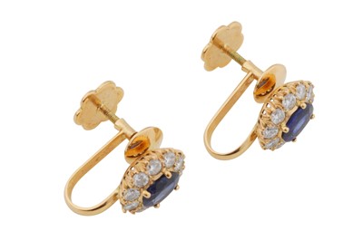 Lot 54 - A pair of sapphire and diamond cluster earrings