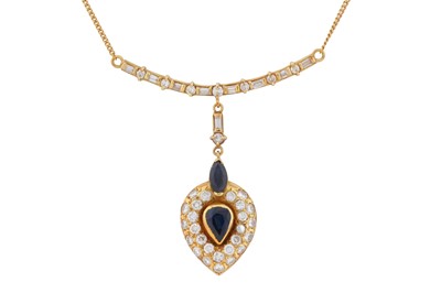 Lot 80 - A sapphire and diamond pendant necklace, circa 1987