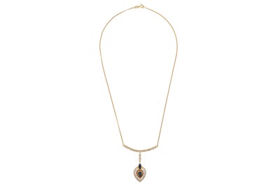Lot 80 - A sapphire and diamond pendant necklace, circa 1987