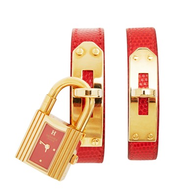 Lot 29 - λ Hermes Red Lizard Kelly Cadenas Watch