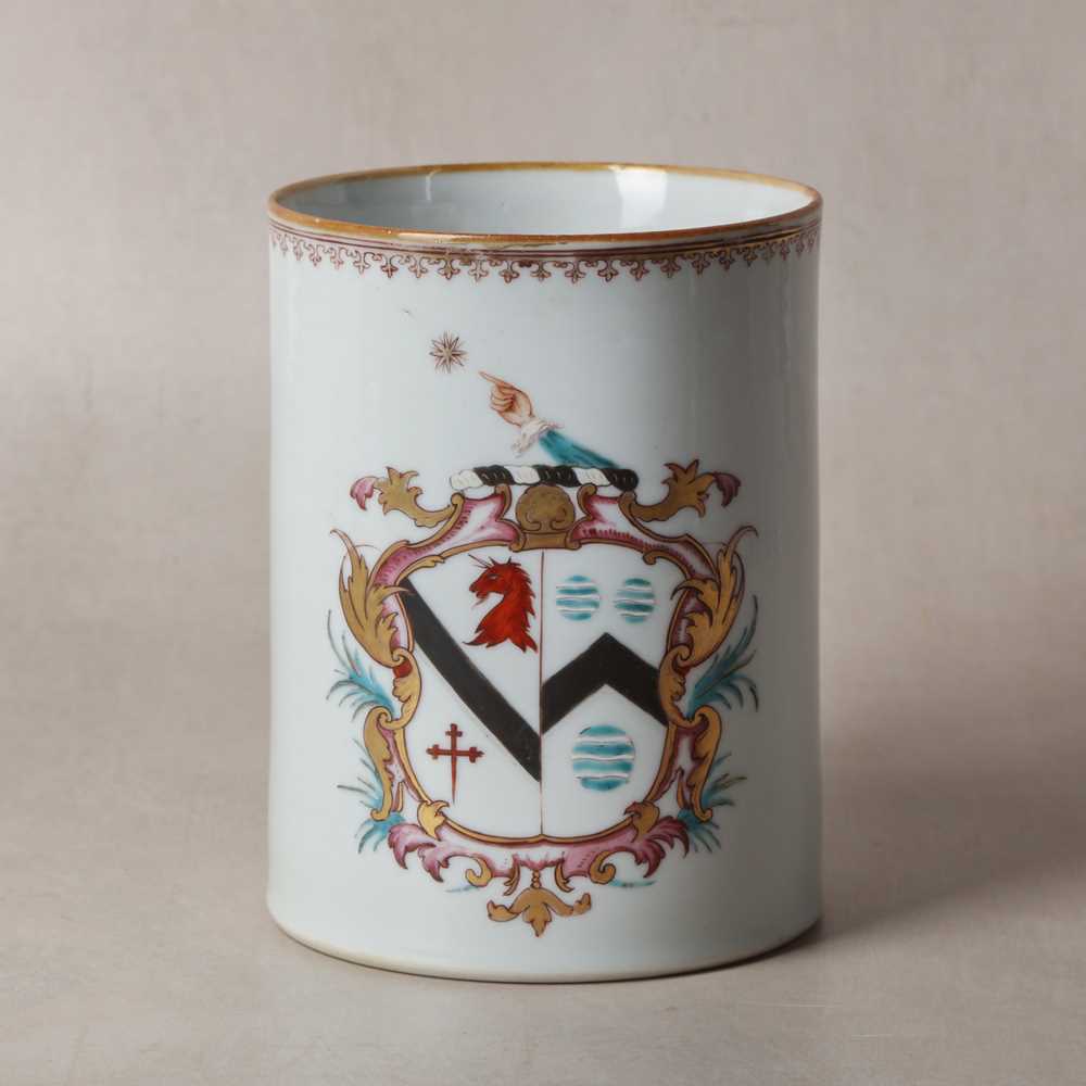 Lot 49 - A large Chinese export armorial 'Arms of Denison Sykes' mug, Qing dynasty, Qianlong period