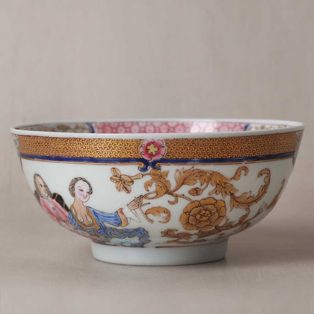 Lot 43 - A rare Chinese export 'eggshell' 'European subject' bowl, Qing dynasty, Yongzheng period