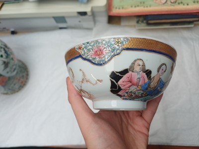 Lot 43 - A rare Chinese export 'eggshell' 'European subject' bowl, Qing dynasty, Yongzheng period