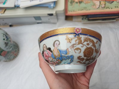 Lot 43 - A rare Chinese export 'eggshell' 'European subject' bowl, Qing dynasty, Yongzheng period