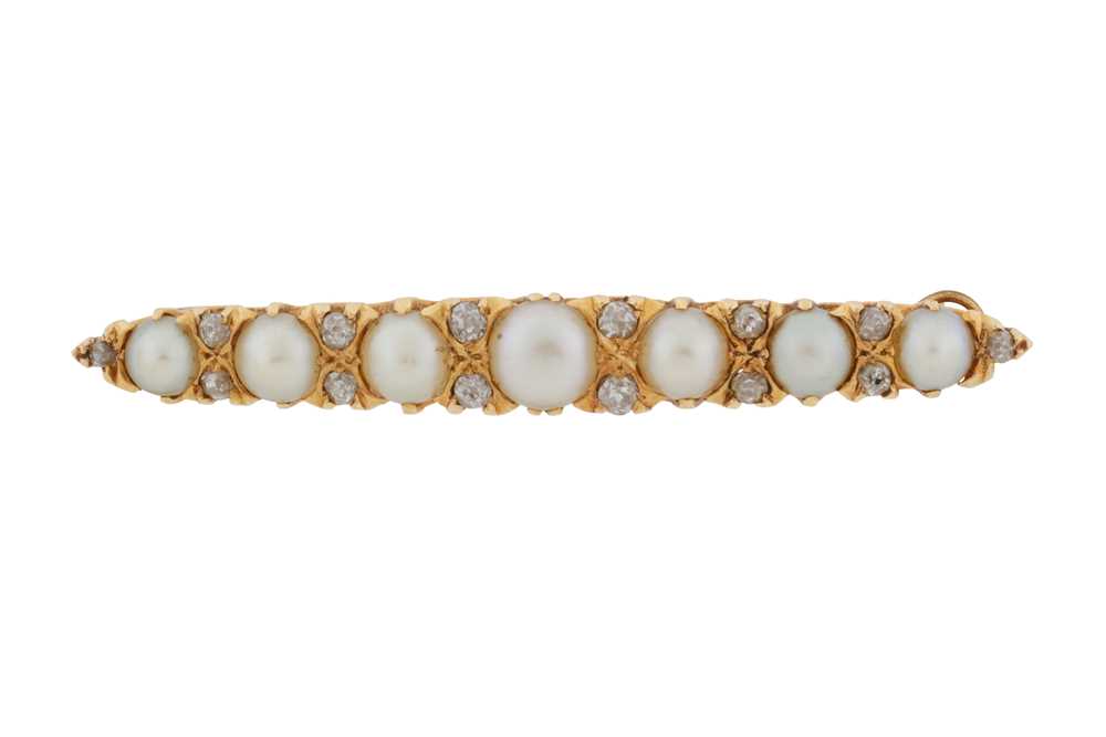 Lot 7 - A pearl and diamond bar brooch