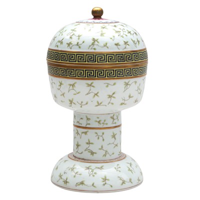 Lot 176 - A Chinese enamelled altar vessel and cover, deng, 20th century
