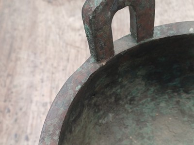 Lot 26 - A CHINESE ARCHAIC BRONZE RITUAL FOOD VESSEL, DING