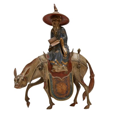 Lot 224 - A Chinese painted bronze 'horse and rider' censer, late Ming dynasty